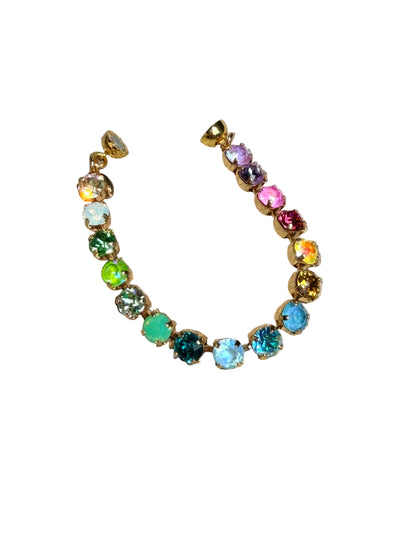 gold link water resistant magnetic bracelet with multi color top quality crystal stones. 