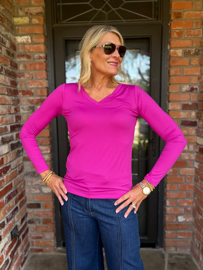 Berry Bold V Neck Tee