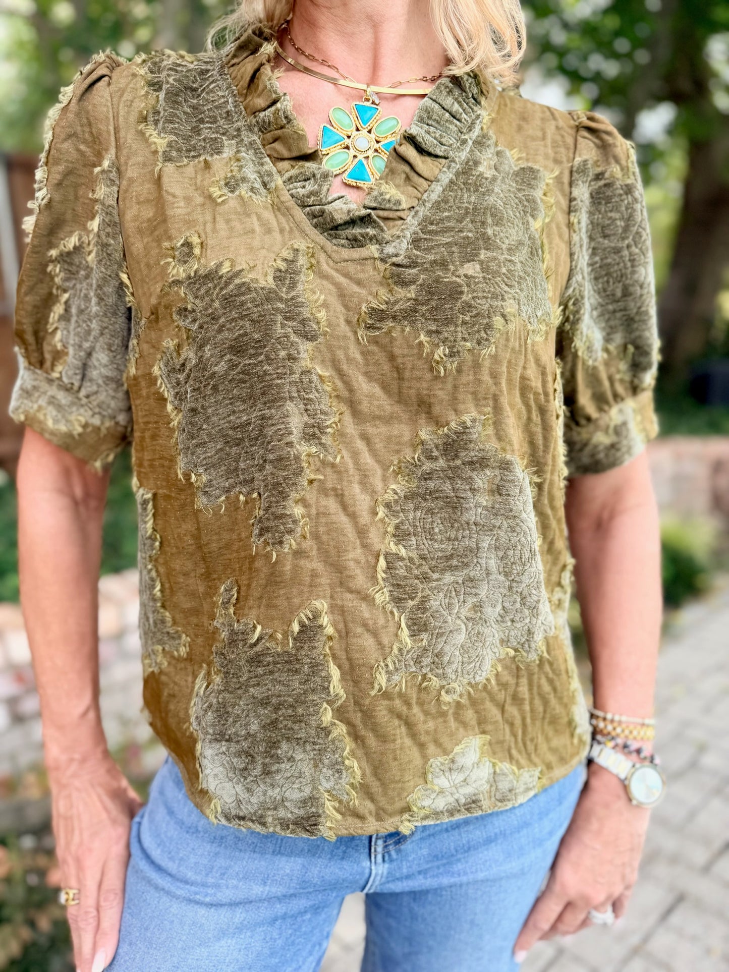 Olive Damask Blouse