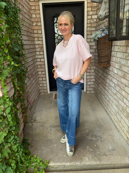 Everyday Textured Tee- Blush Pink