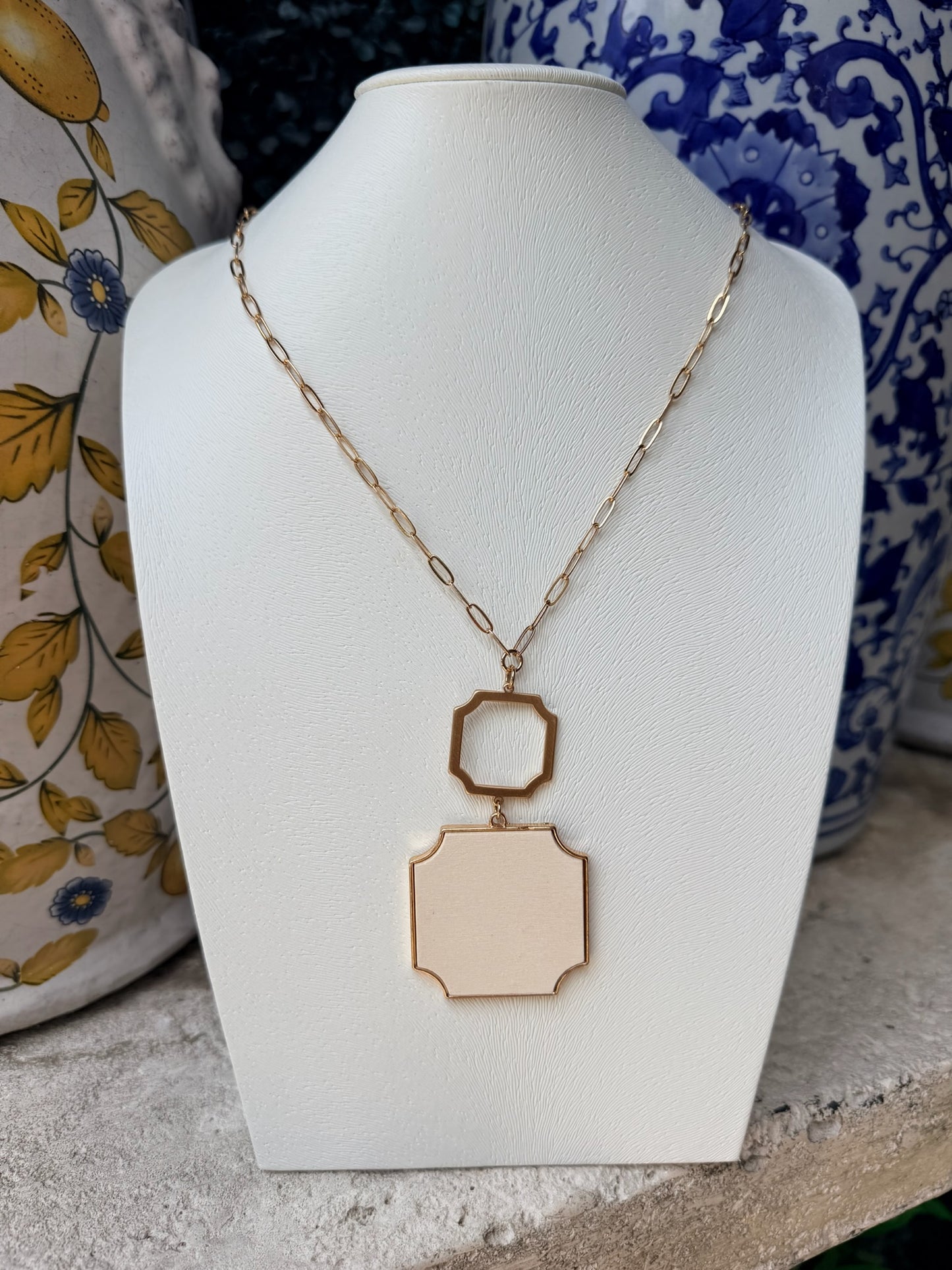 Sandstone Gold and Wood Pendant Necklace
