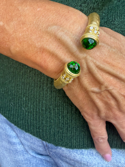 Faceted Green Stone Hinged Cuff Bracelet