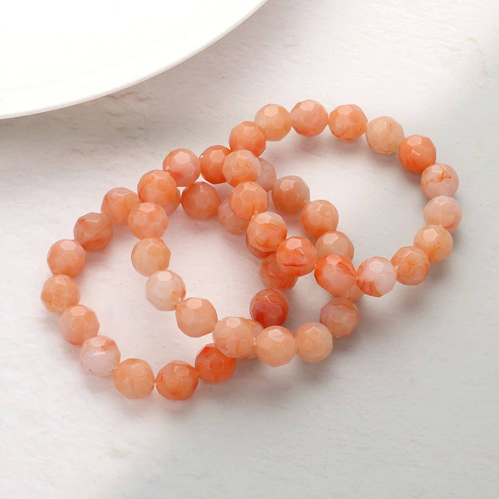 Coral Faceted Beaded Stretch Bracelet Set