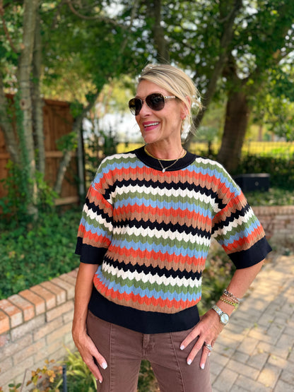 Fall in Full Color Chevron Striped Sweater