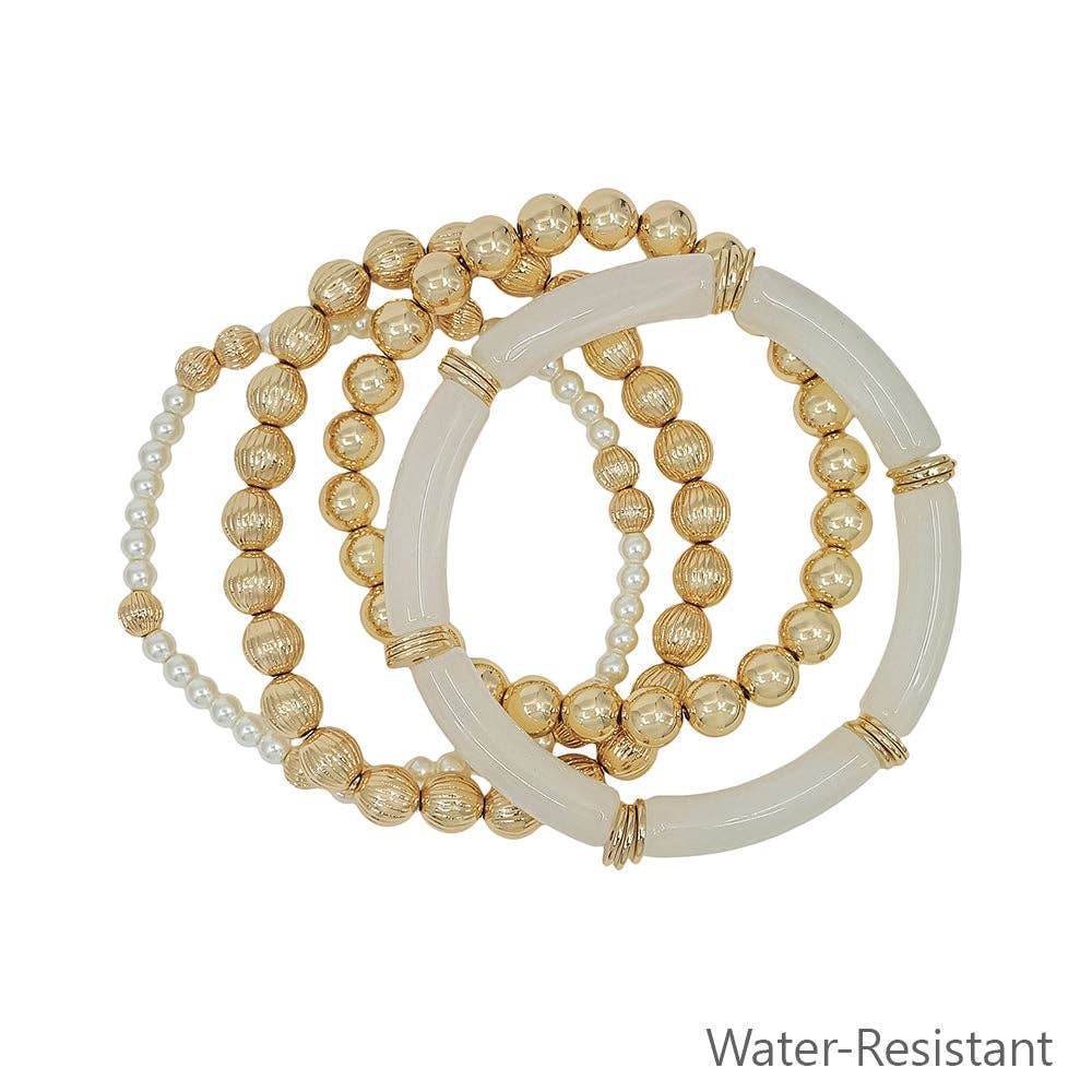 White & Gold Resin Bracelet Stack