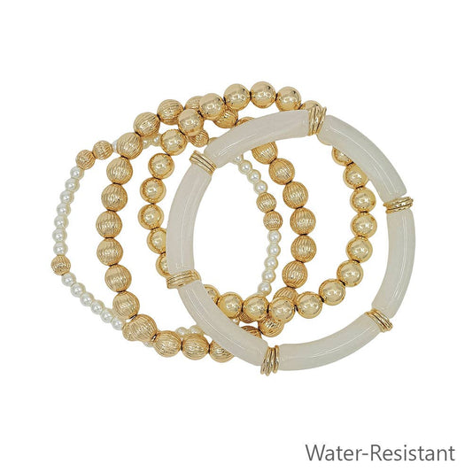 White & Gold Resin Bracelet Stack