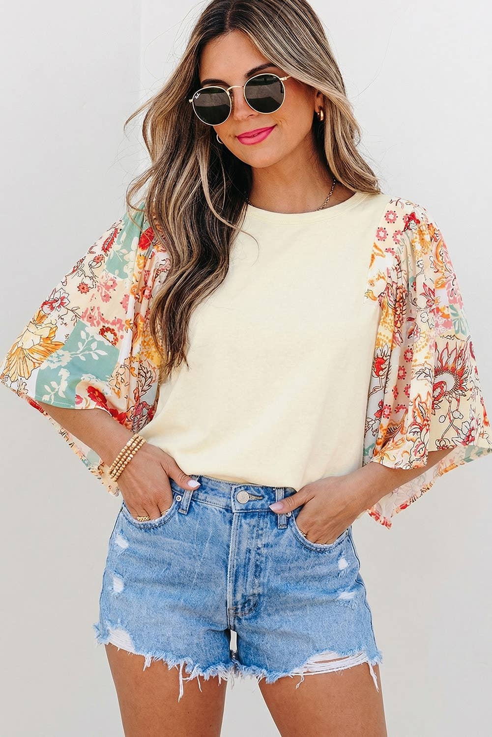 Cream Boho Patchwork Top
