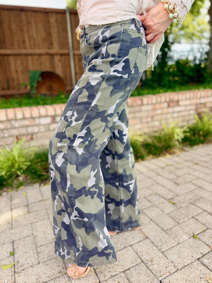 Calista Elevated Wide Leg Camo Print Denim