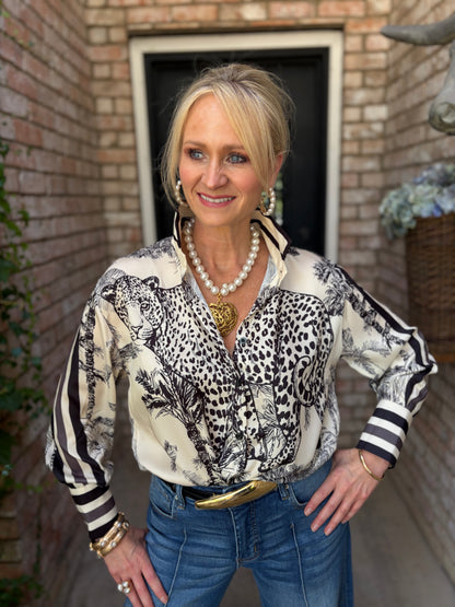 Cheetah Royale Blouse -Black