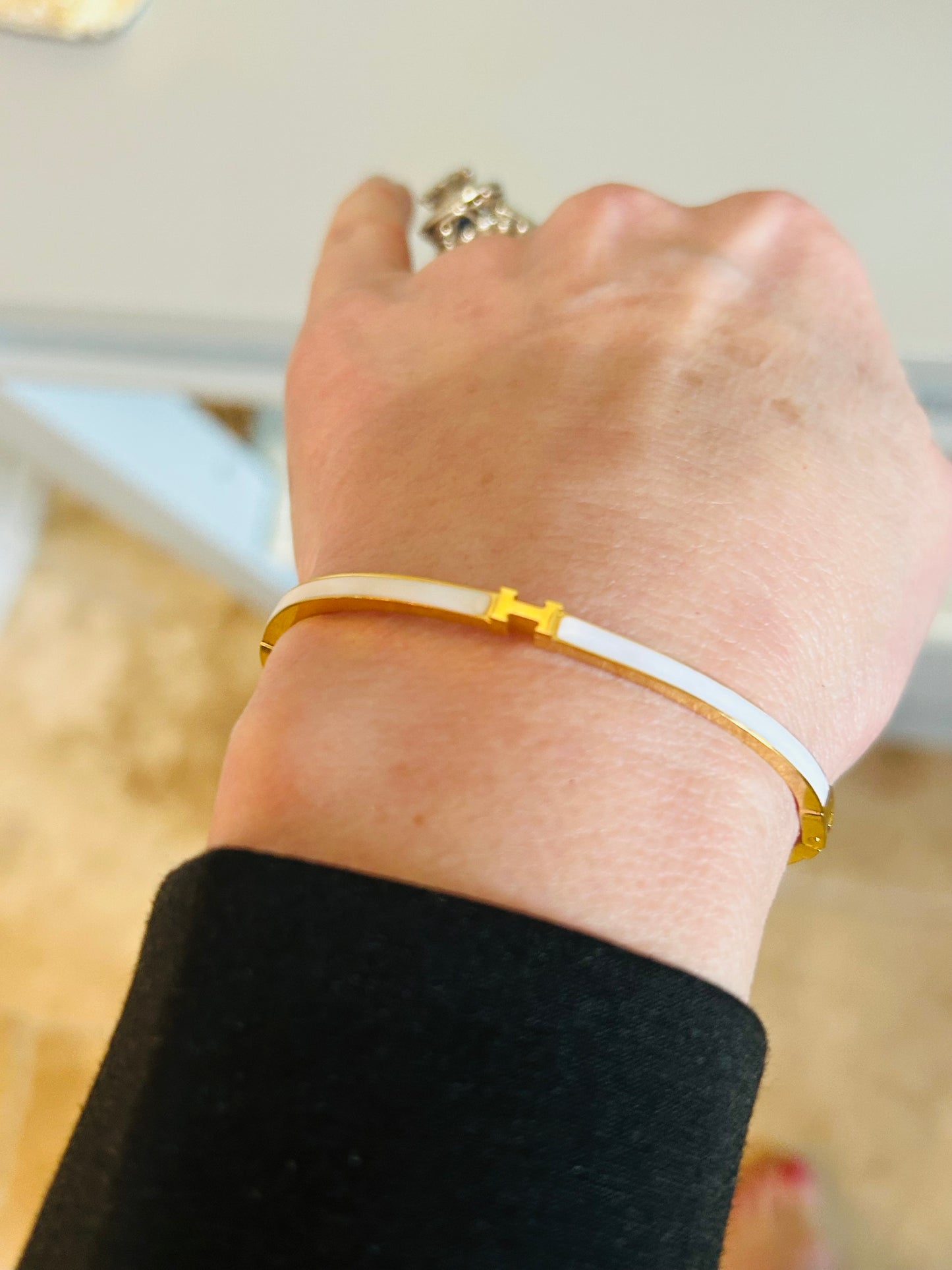 H Bangle Bracelet-White