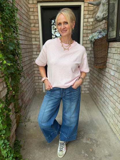 Everyday Textured Tee- Blush Pink