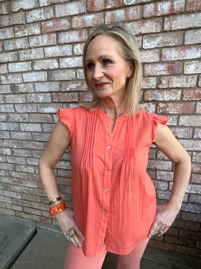 Orange Pleated Blouse