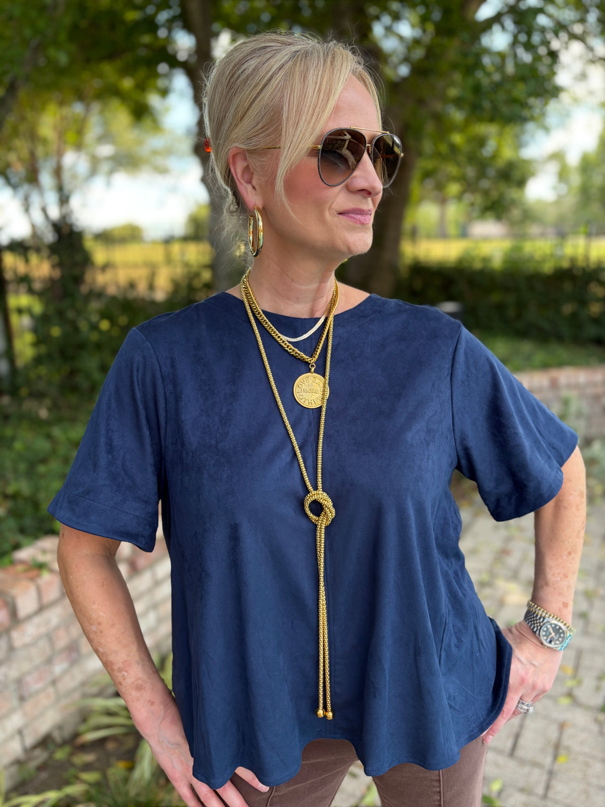 Sophisticated Navy Suede Top