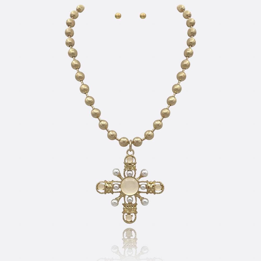 BAROQUE CROSS BEADED NECKLACE