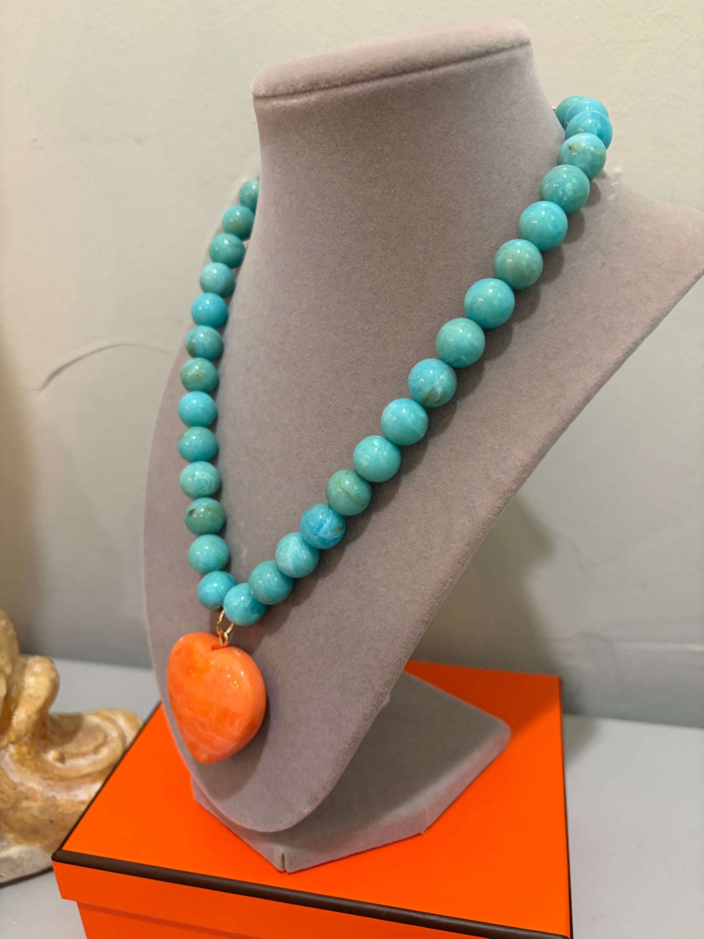 Turquoise Beaded Heart Necklace