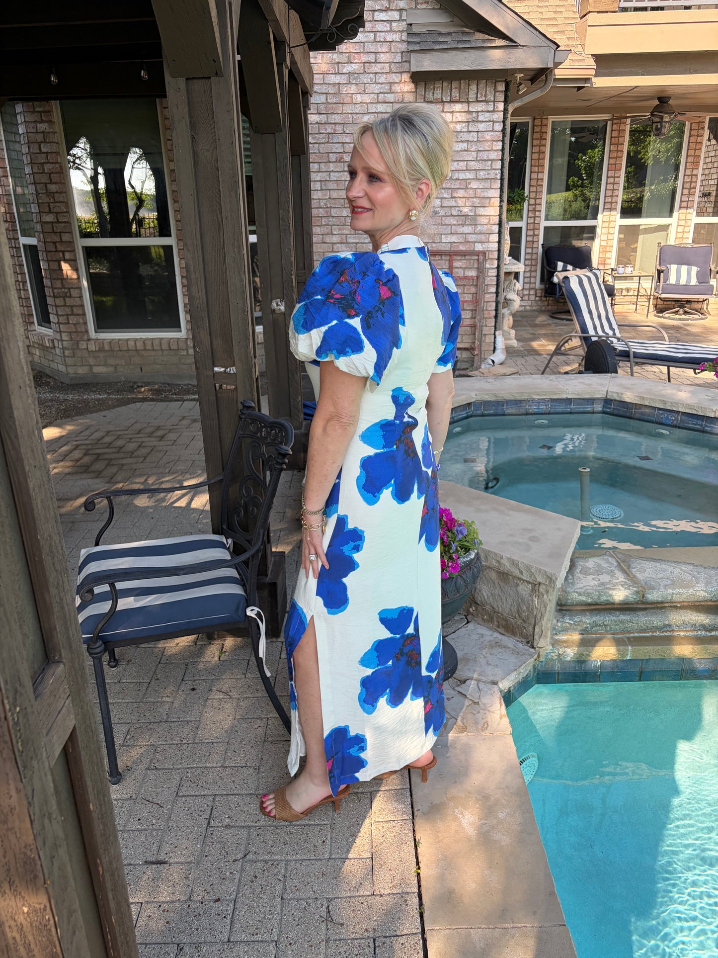 Santorini Skies- Blue Floral Maxi Dress