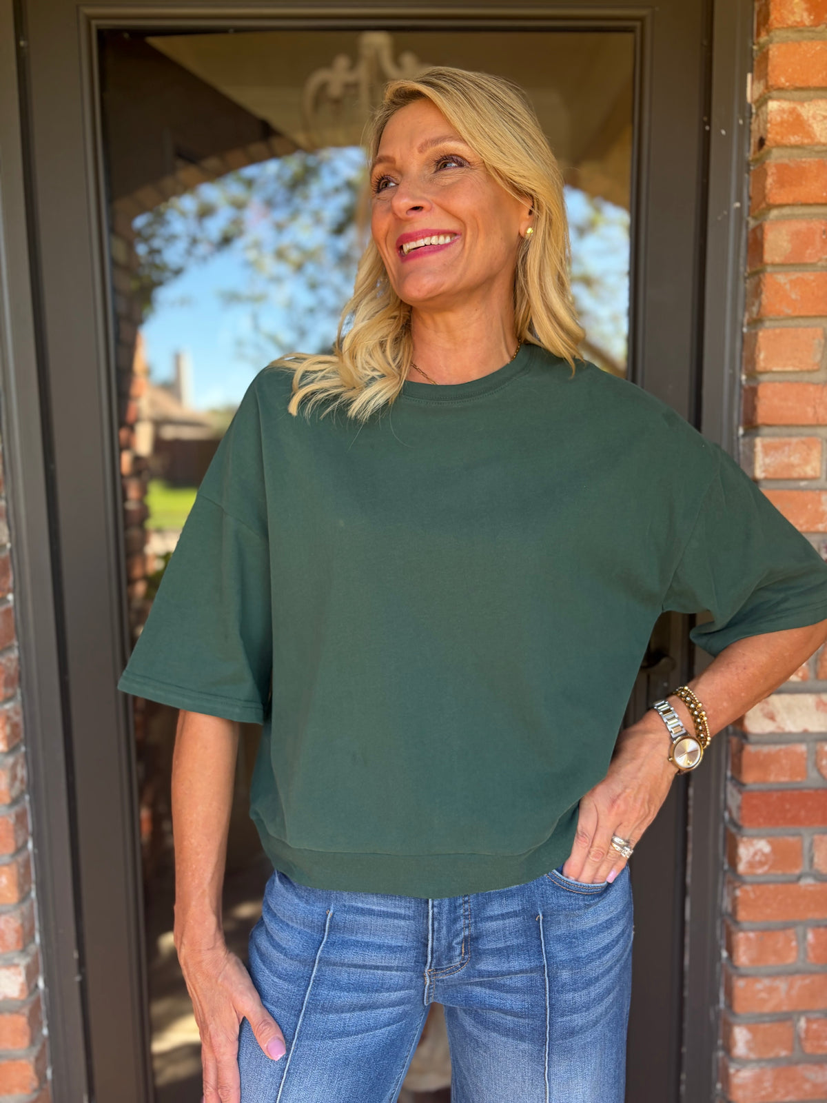 Going Casual Top- Dark Green