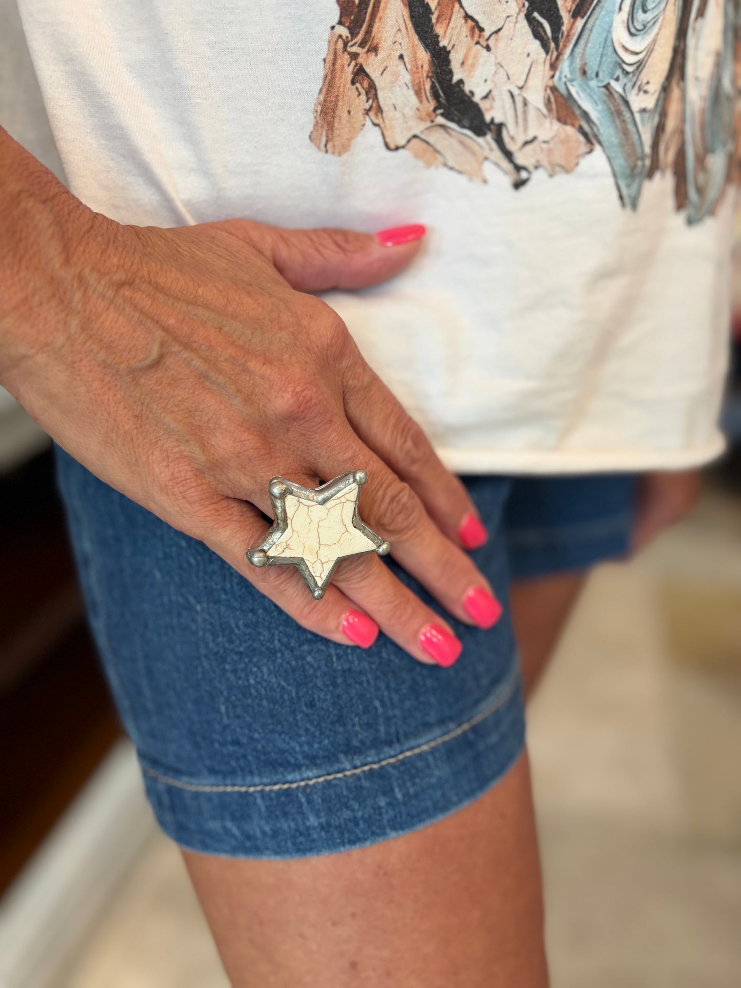 White Howlite Star Ring