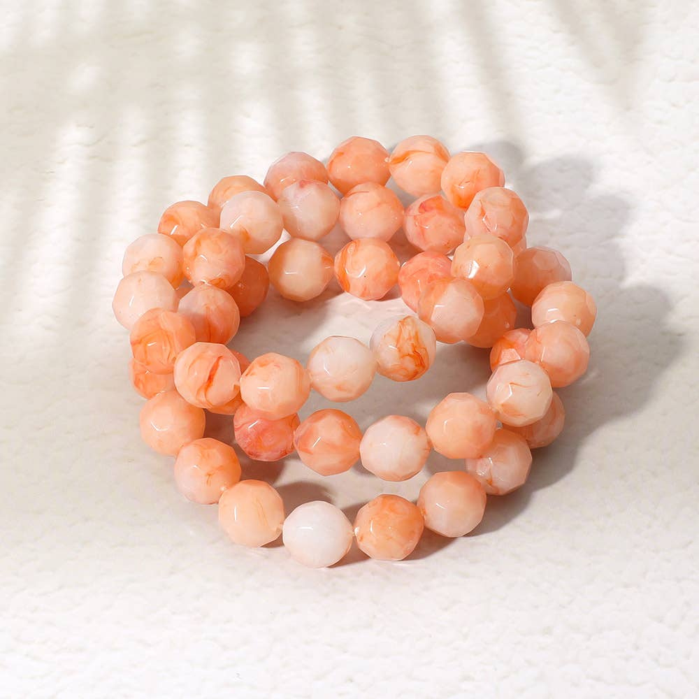 Coral Faceted Beaded Stretch Bracelet Set