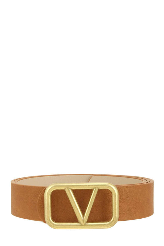V BUCKLE LEATHER BELT