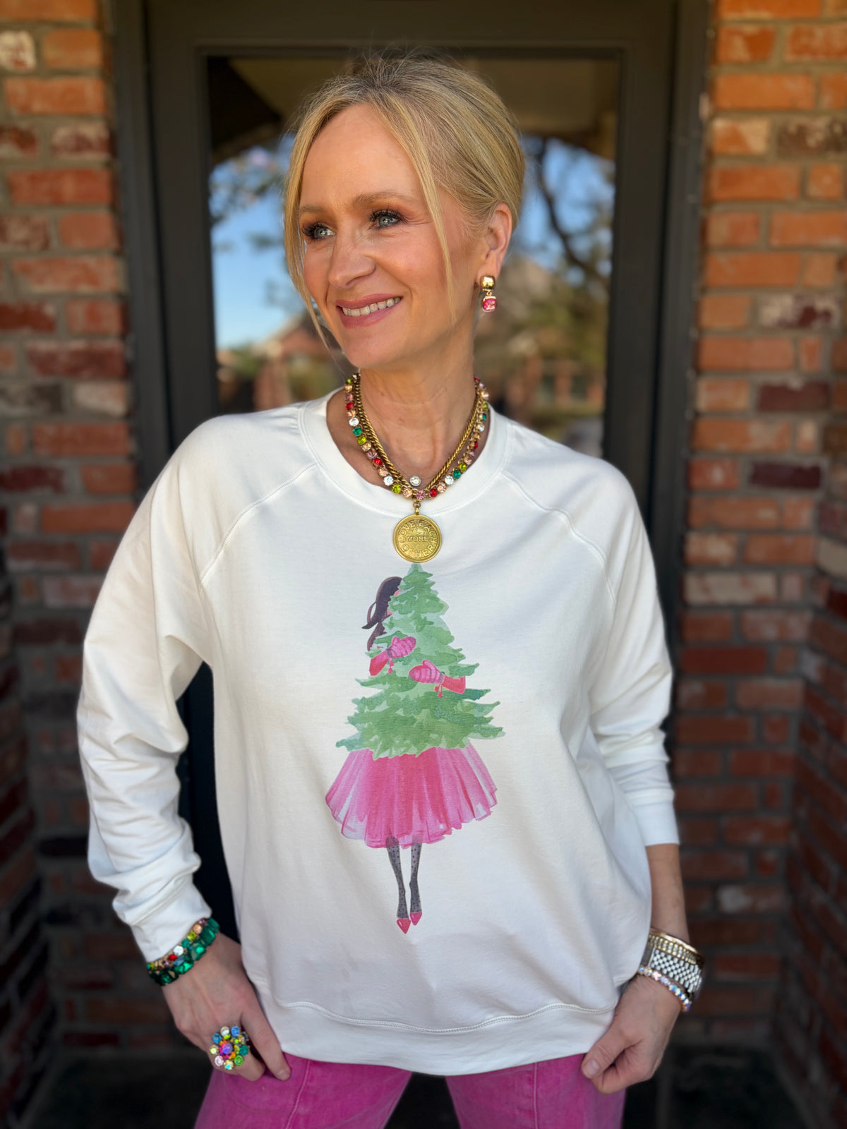 Pink Christmas Tree Girl SweatShirt