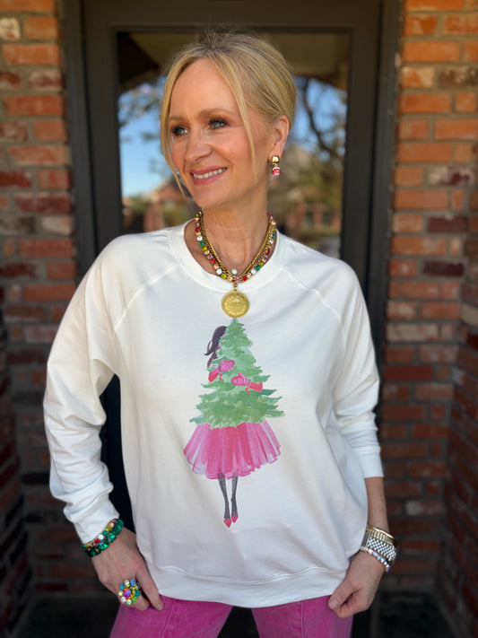 Pink Christmas Tree Girl SweatShirt