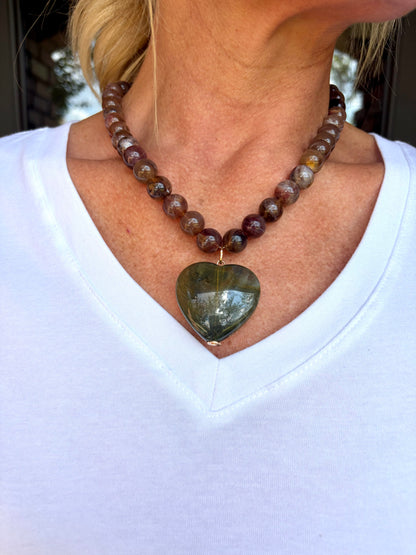 Brown Beaded Heart Stone Necklace