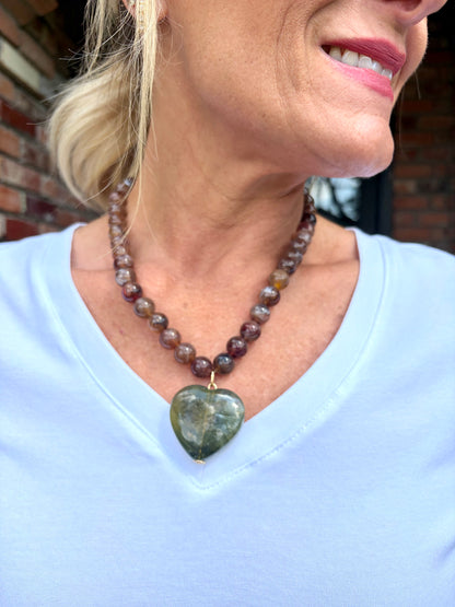 Brown Beaded Heart Stone Necklace