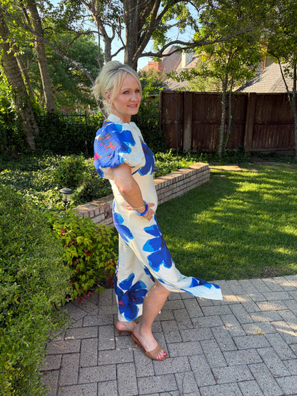Santorini Skies- Blue Floral Maxi Dress