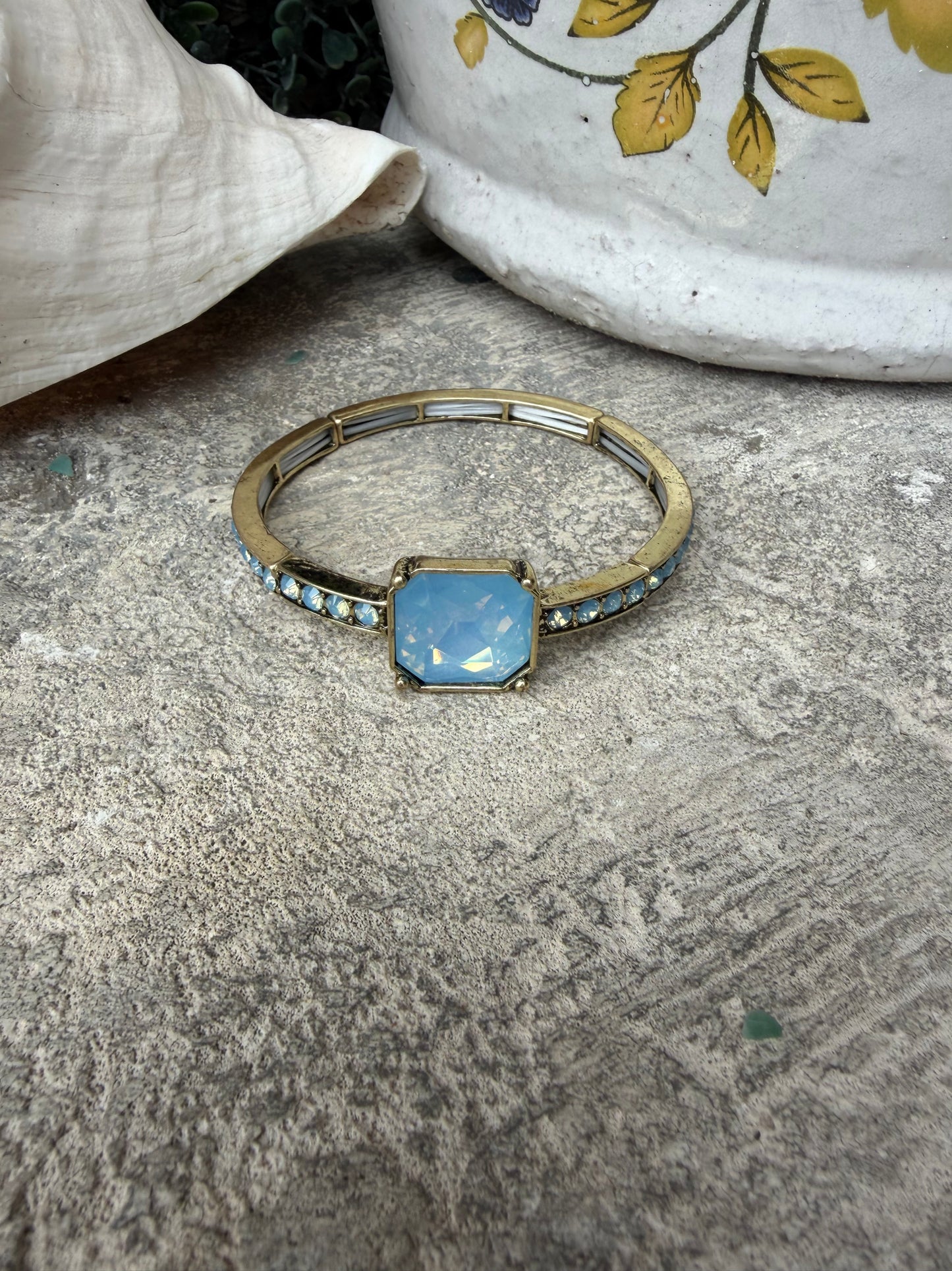Single Stone Stretch Bracelet- Denim Blue