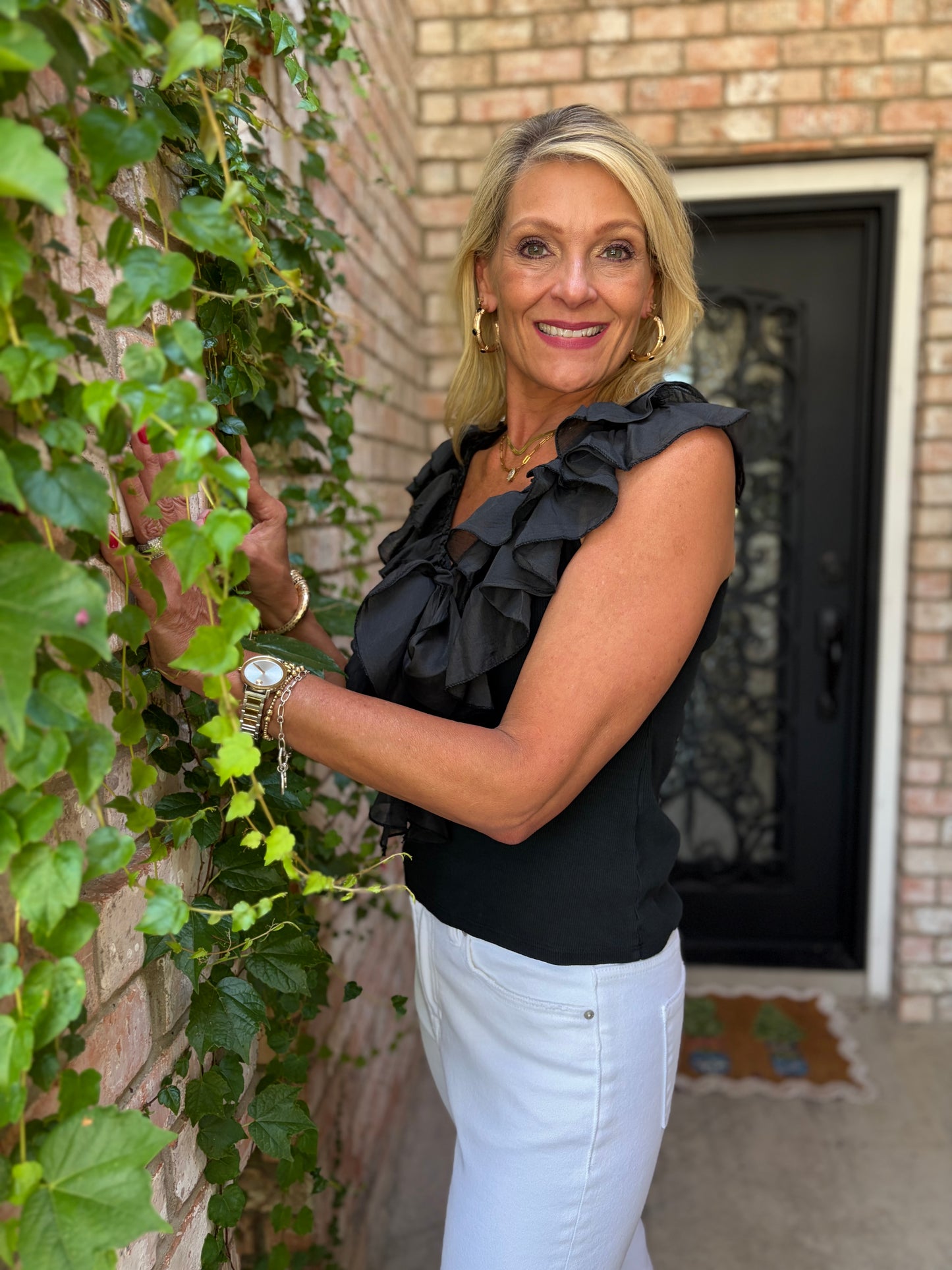 Italian Summer Ruffle Tank- Black