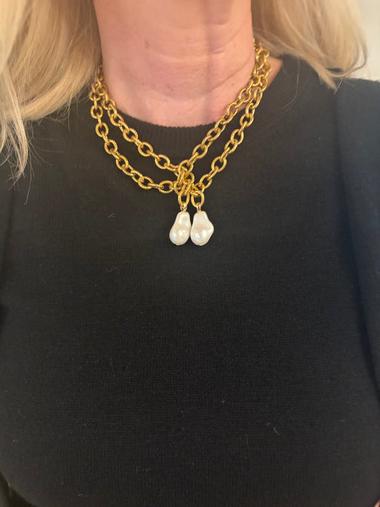 Gold & Pearl Lariat