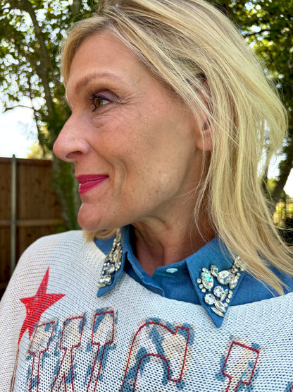 Denim & Diamonds Faux Collar