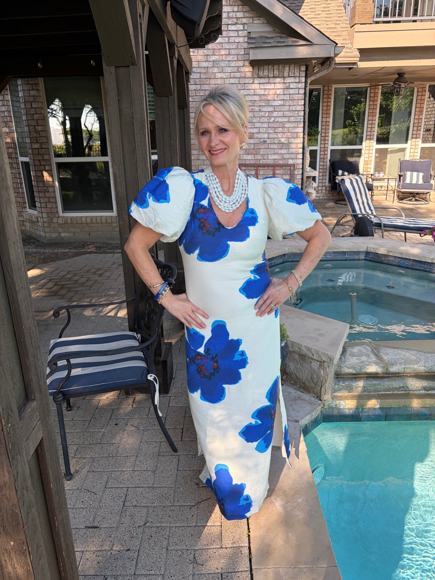 Santorini Skies- Blue Floral Maxi Dress