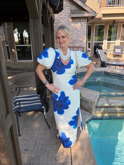Santorini Skies- Blue Floral Maxi Dress