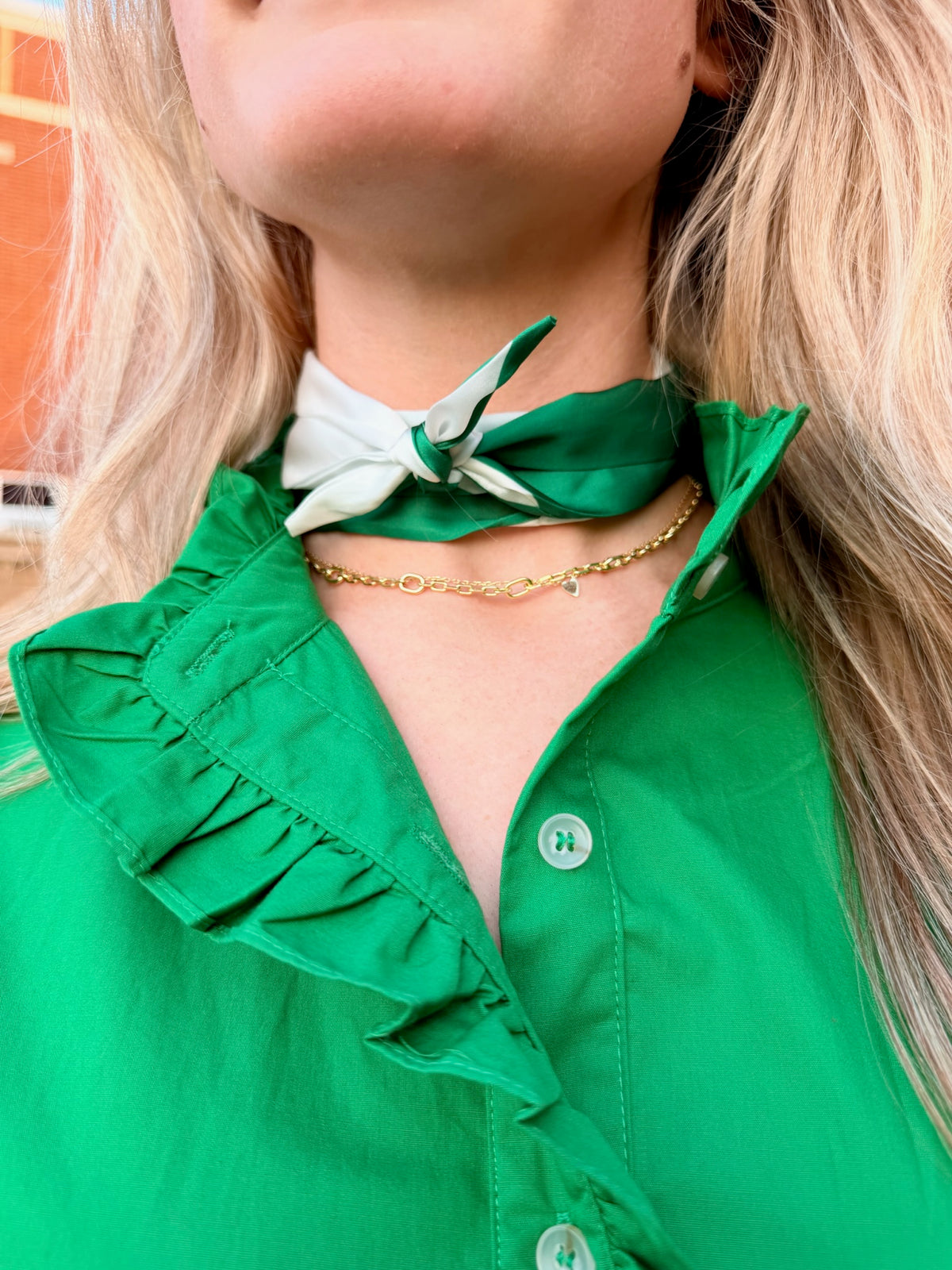 green and white satin twilly