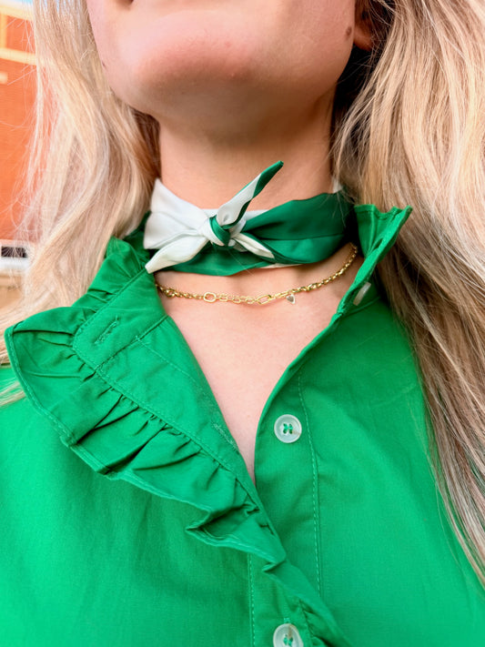 green and white satin twilly