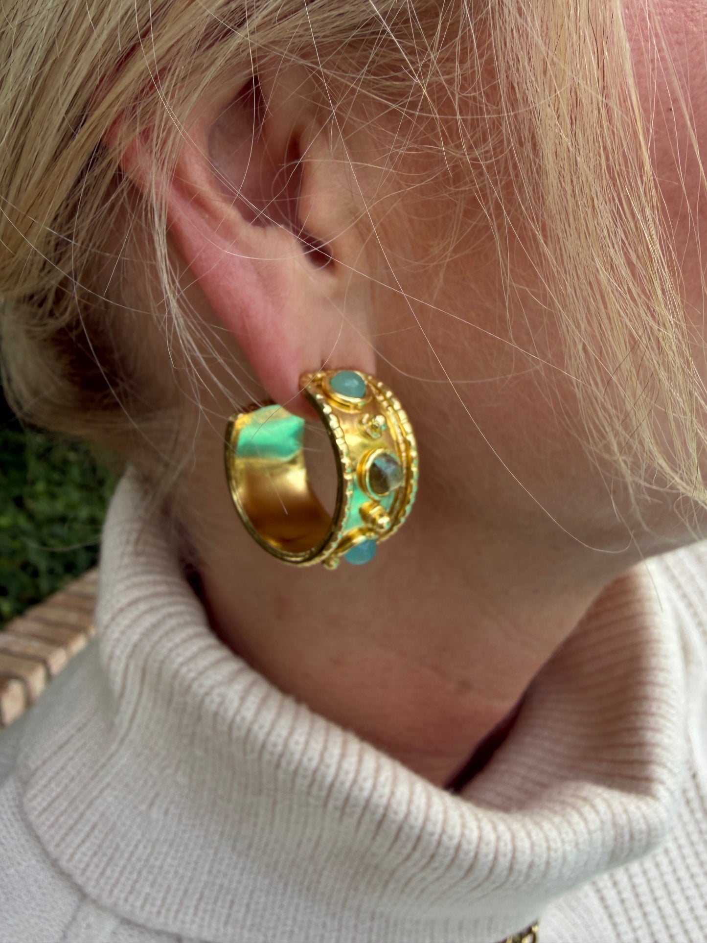 Blaze Hoop Earrings- Labradorite and Chalcedony