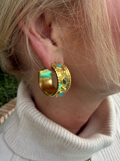 Blaze Hoop Earrings- Labradorite and Chalcedony