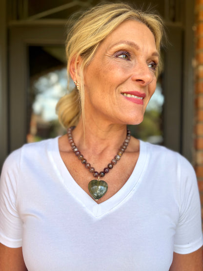 Brown Beaded Heart Stone Necklace