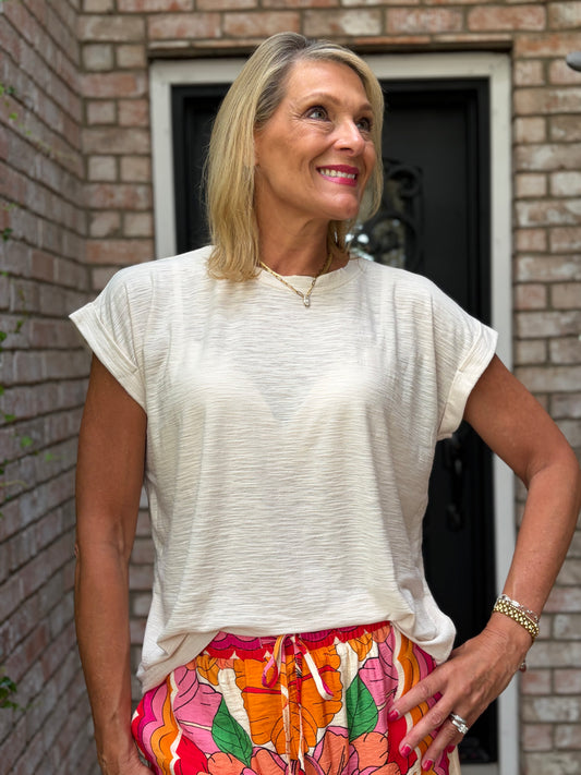 simple natural beige short sleeve tee 