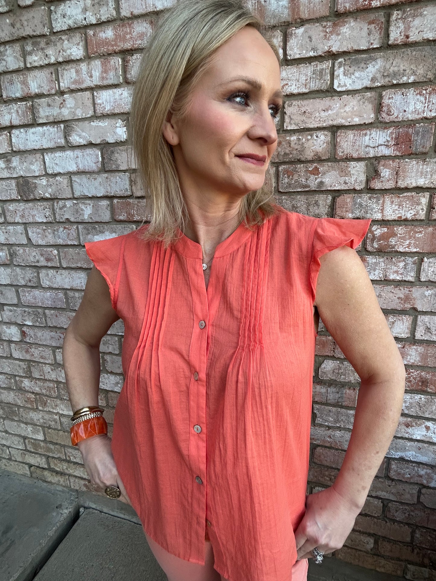 Orange Pleated Blouse
