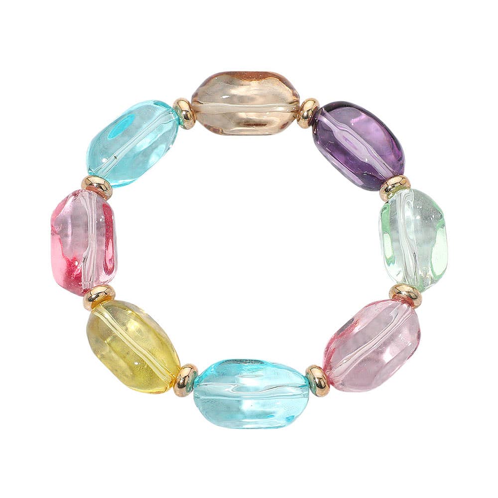 Transparent Faceted Pebble Beaded Stretch Bracelet