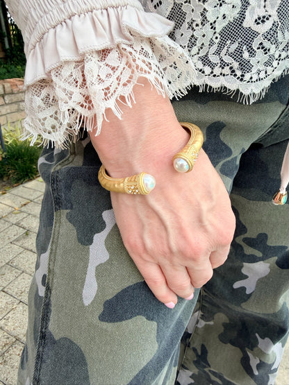 Faceted Pearl Hinged Bracelet