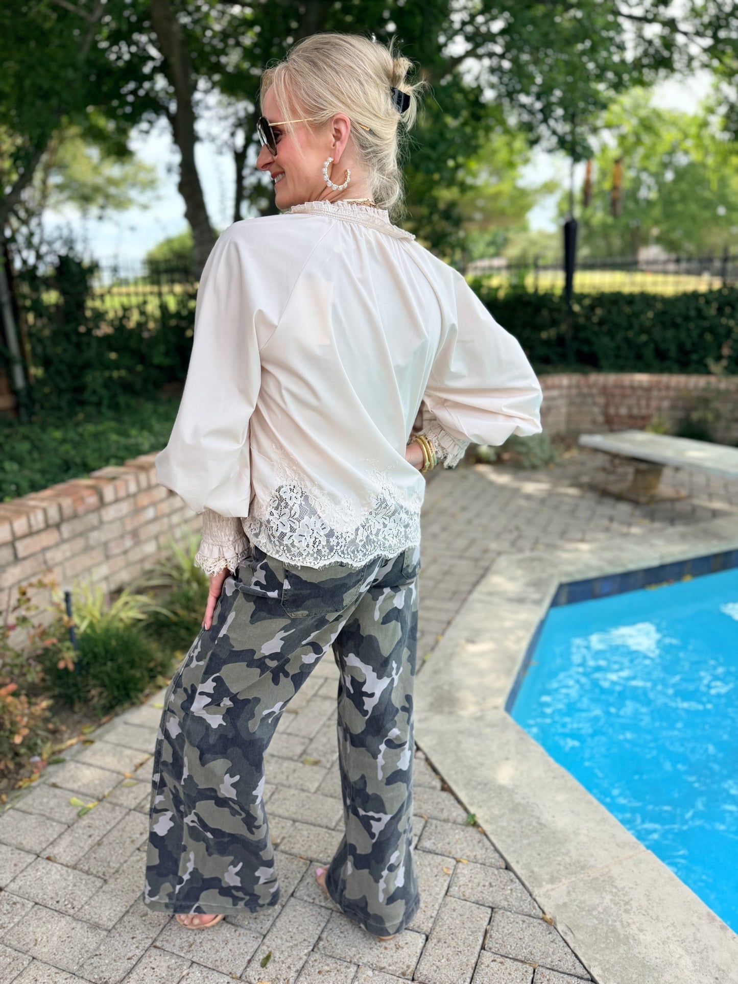 Calista Elevated Wide Leg Camo Print Denim