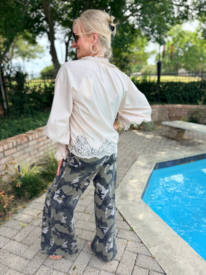 Calista Elevated Wide Leg Camo Print Denim