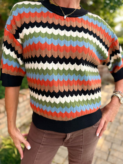 Fall in Full Color Chevron Striped Sweater