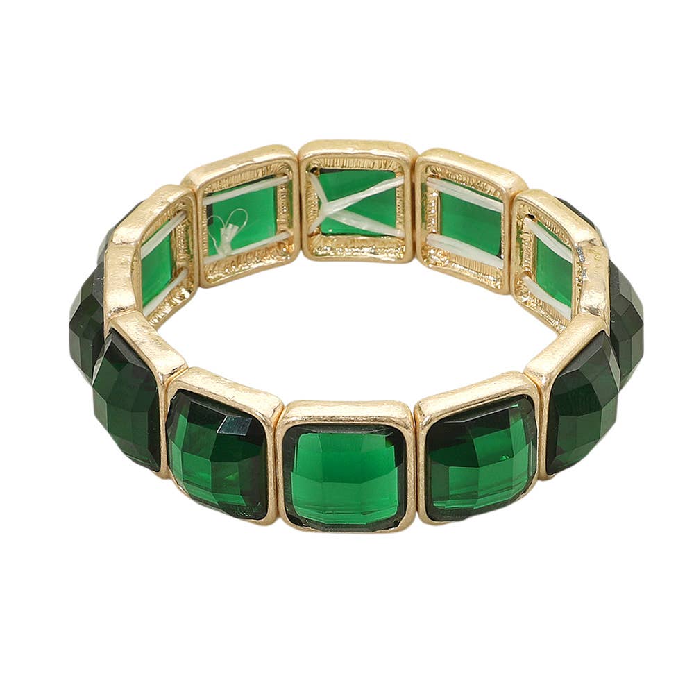 Green Faceted Stretch  Bracelet