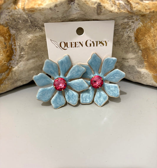 Blue Pop Flower Earrings