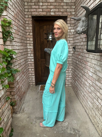 Turquoise Ease Puff Sleeve Top